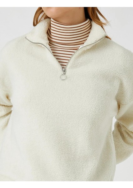 Peluş Sweatshirt Dik Yaka Fermuarlı indirimleri