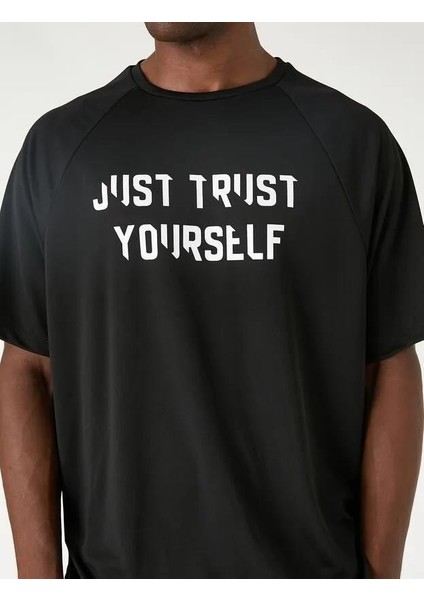 Slogan Baskılı Tişört Bisiklet Yaka