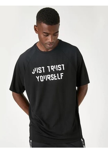 Slogan Baskılı Tişört Bisiklet Yaka