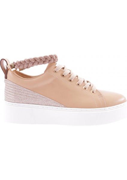 ES851-23Y Kadin Kalin Taban Halhal Detayli Silver Taşli Sneakers Ayakkabi
