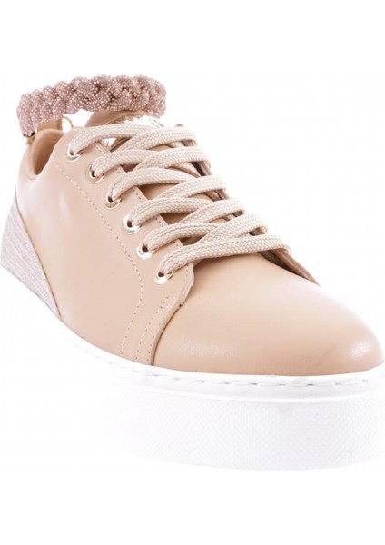 ES851-23Y Kadin Kalin Taban Halhal Detayli Silver Taşli Sneakers Ayakkabi