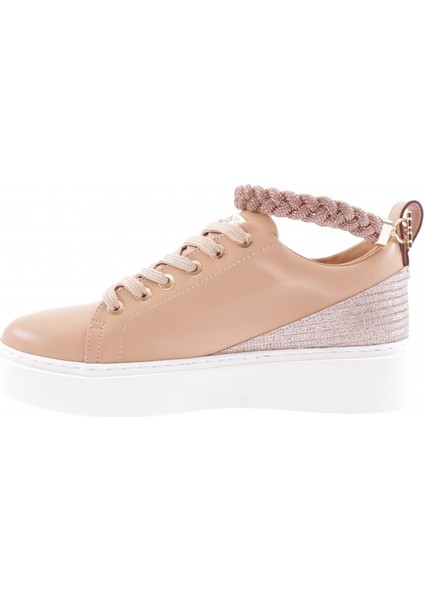 ES851-23Y Kadin Kalin Taban Halhal Detayli Silver Taşli Sneakers Ayakkabi