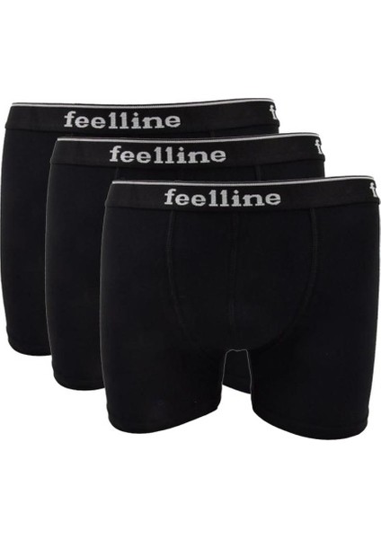 3 adet Feelline Siyah Pamuklu Doğal Likralı Erkek Boxer