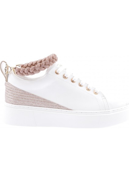 ES851-23Y Kadin Kalin Taban Halhal Detayli Silver Taşli Sneakers Ayakkabi