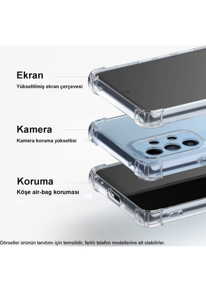 Caseworld Oppo A76 ile Uyumlu Kapak Kamera Korumalı Şeffaf Airbag Antishock Köşe Korumalı Silikon Şeffaf Kılıf