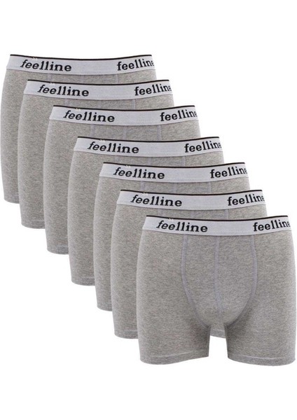7 adet Feelline Gri Pamuklu Doğal Likralı Erkek Boxer