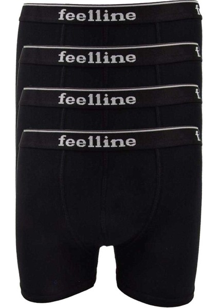 4 adet Feelline Siyah Pamuklu Doğal Likralı Erkek Boxer