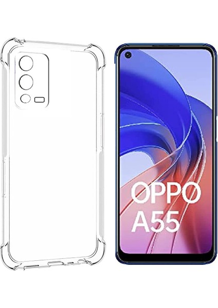 Oppo A55 ile Uyumlu Kapak Kamera Korumalı Şeffaf Airbag Antishock Köşe Korumalı Silikon Şeffaf Kılıf