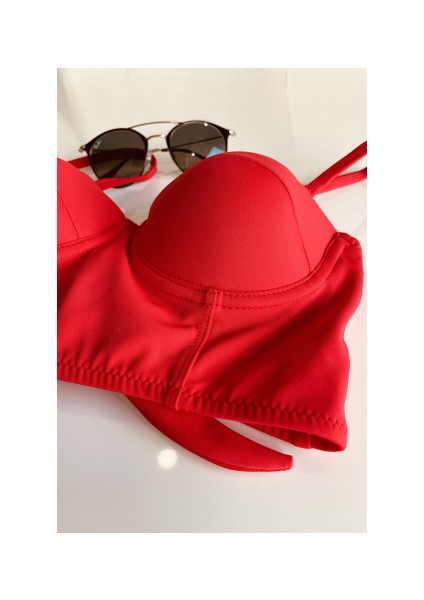 Kırmızı Yüksek Bel Bikini Alt Üst Takım fırsatları