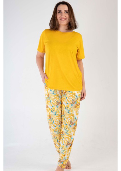 Kadın Viscon Büyük Beden Kısa Kol Pijama Takım