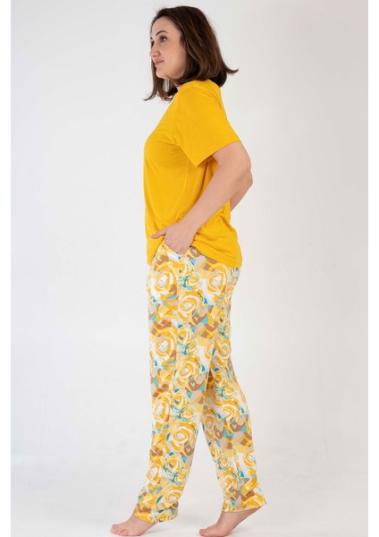 Kadın Viscon Büyük Beden Kısa Kol Pijama Takım