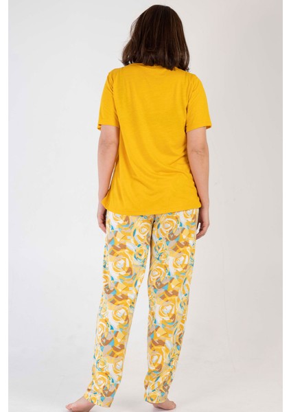 Kadın Viscon Büyük Beden Kısa Kol Pijama Takım