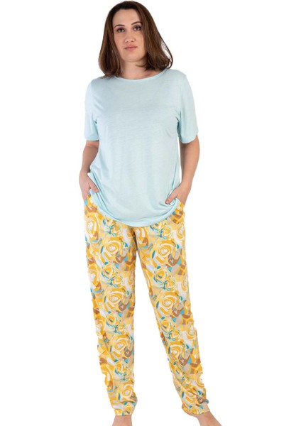 Kadın Viscon Büyük Beden Kısa Kol Pijama Takım
