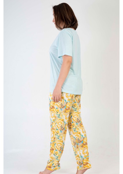 Kadın Viscon Büyük Beden Kısa Kol Pijama Takım