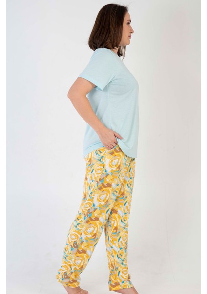 Kadın Viscon Büyük Beden Kısa Kol Pijama Takım