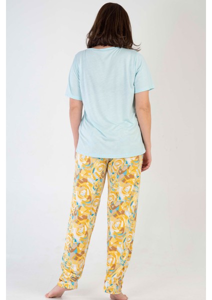 Kadın Viscon Büyük Beden Kısa Kol Pijama Takım