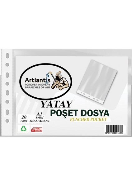 A3 Poşet Dosya Yatay 20 Li Şeffaf Föy Dosya 1 Paket Ofis Okul Büro Kenarı Delikli Poşet Dosya