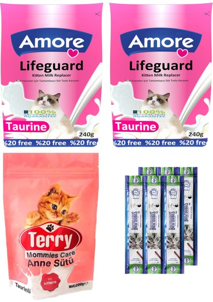 Yavru Kedi Süt Tozu 2X240G + 200G Lifeguard ve Terry, Sticks Ödül