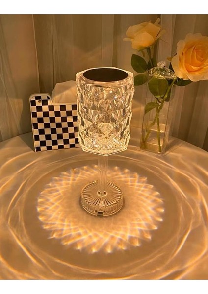 Kristal Şarjlı Masa Lambası, LED Abajur, Dokunmatik + Kumandalı Rgbw Model