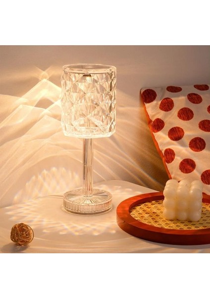 Kristal Şarjlı Masa Lambası, LED Abajur, Dokunmatik + Kumandalı Rgbw Model