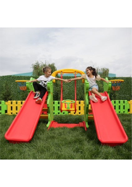 2 Kaydırak 1 Salıncak Set - Çocuk Oyun Parkı - Çocuk Salıncak - Çocuk Kaydırak- Anaokulu - Kreş