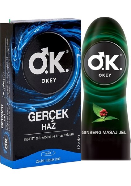 Gerçek Haz Biofit Teknolojili Prezervatif 12'li + Okey Ginseng 200 ml Masaj Jeli