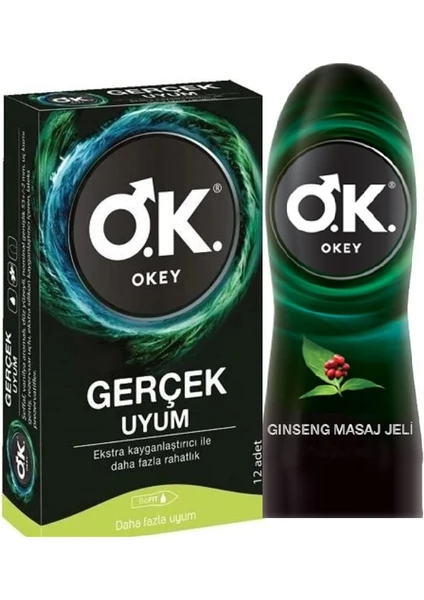 Gerçek Uyum Ekstra Kayganlaştırıcılı Prezervatif 12'li + Okey Ginseng 200 ml Masaj Jeli