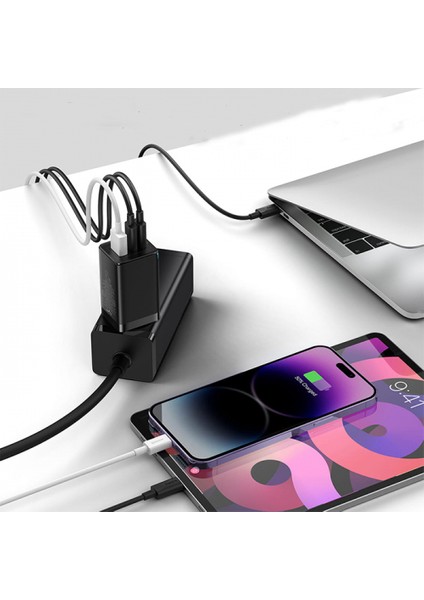 65W 3 Port Ultra Hızlı Pd Iphone-Samsung-Huawei-Xiaomi Uyumlu Şarj Aleti Adaptör BAŞLIK+100W Kablo