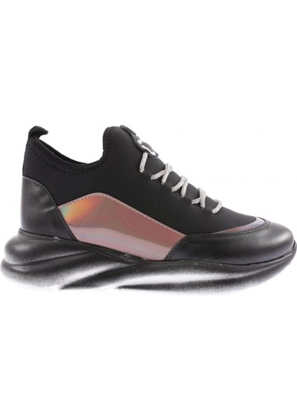315-23Y Kadin Kalin Taban Strech Detayli Silver Taş Bağcikli Sneakers Ayakkabi10