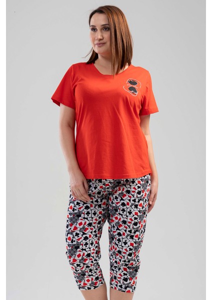 Pamuklu Büyük Beden Kısa Kol Kaprili Pijama Takım fiyatları