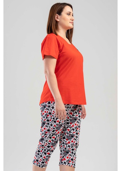 Pamuklu Büyük Beden Kısa Kol Kaprili Pijama Takım modelleri