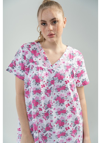 Pamuklu Babaanne Kısa Kol Kısa Gecelik