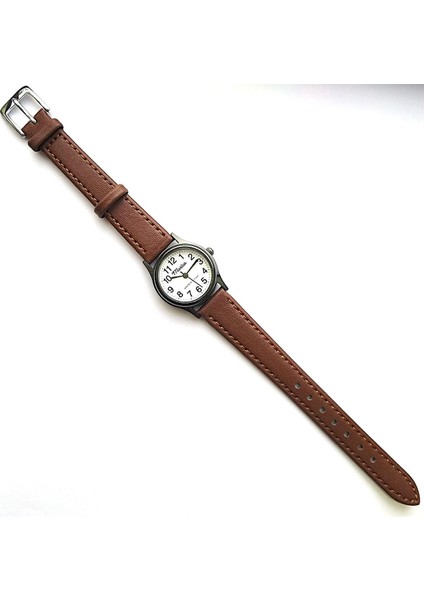 Retro Kadın Saati, Vintage Tasarım, Klasik, Siyah Kasa Rengi, Minimal Tasarım, Açık Kahverengi Kayış Kordon, Beyaz Kadran