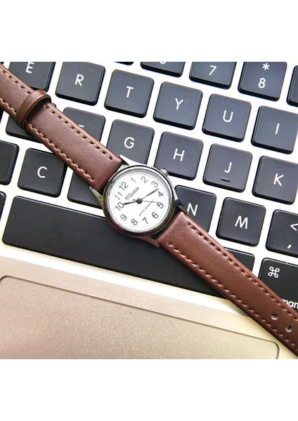 Retro Kadın Saati, Vintage Tasarım, Klasik, Siyah Kasa Rengi, Minimal Tasarım, Koyu Kahverengi Kayış Kordon, Beyaz Kadran fırsatları