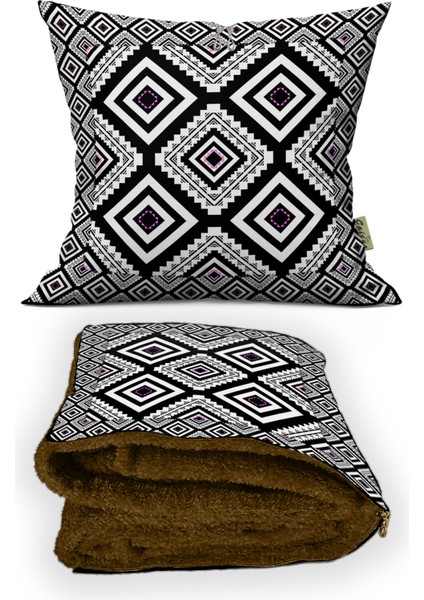 Modern Etnik Desenli Opsiyonel Battaniyeli Hediye Yastık 38X38CM