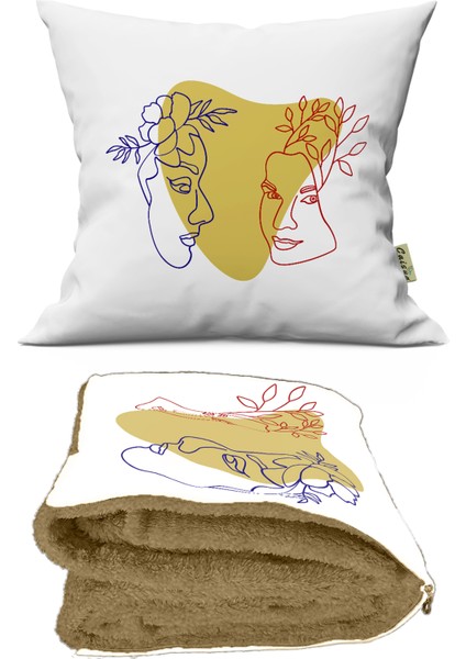 Aşık Çiftler Desenli Opsiyonel Battaniyeli Hediye Yastık 38X38CM