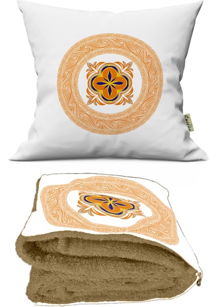 Etnik Motif Desenli Opsiyonel Battaniyeli Hediye Yastık 38X38CM
