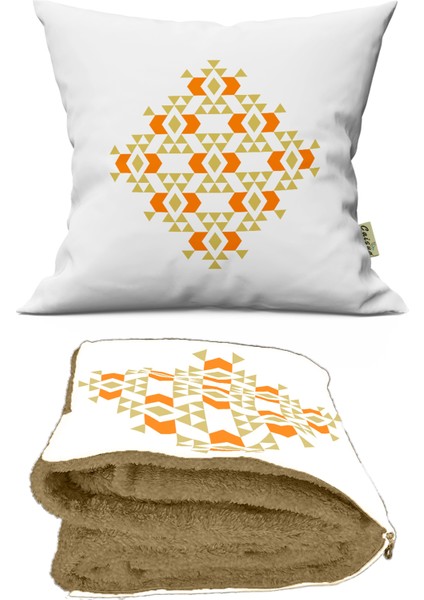 Etnik Motif Desenli Opsiyonel Battaniyeli Hediye Yastık 38X38CM