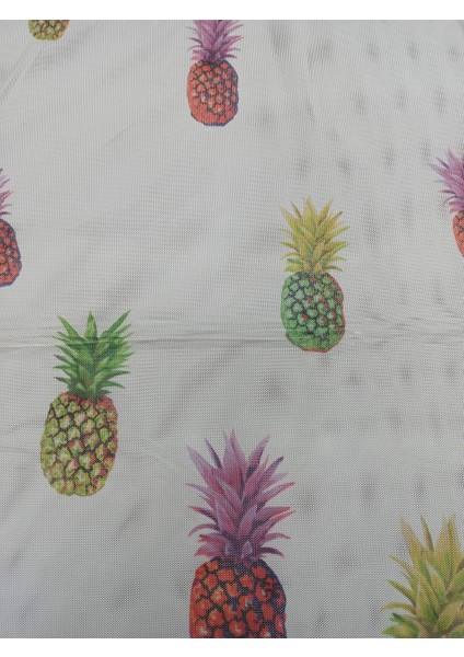 Stay Home Ananas Desenli Mutfak Tül Perde Pilesiz