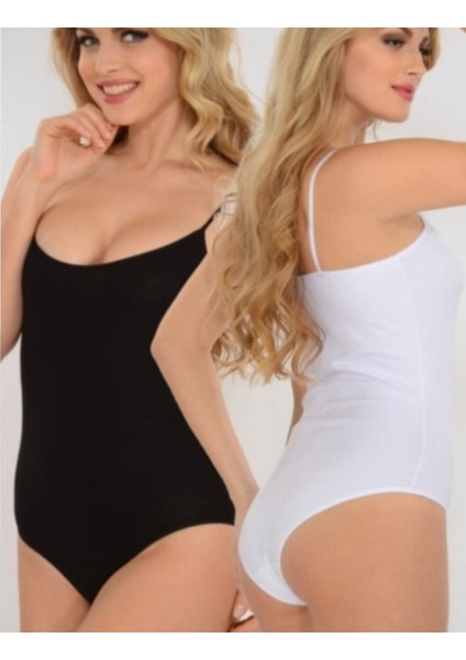 Seher Yıldız Kadın 6"lı Karışık Renk Siyah Beyaz Ip Askılı Pamuklu Likralı Kancalı Body Zıbın 0066