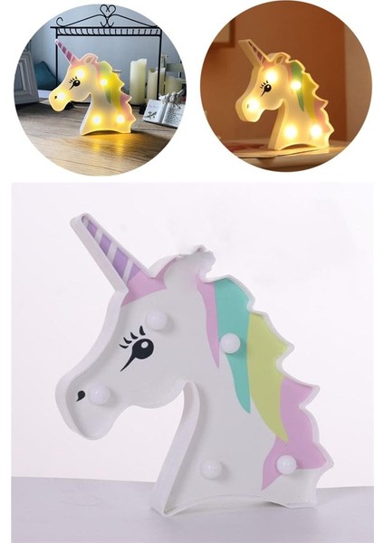 Buffer® 3D Unicorn Dekorlu Pilli LED Masa ve Gece Lambası