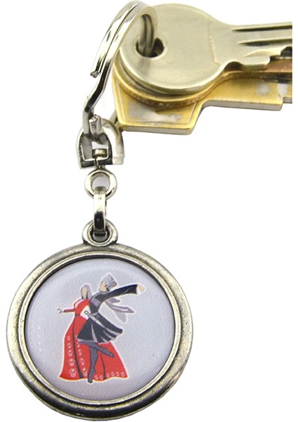 Kafkas Çerkes Oynayan Çift Yuvarlak Damla Anahtarlık indirimleri