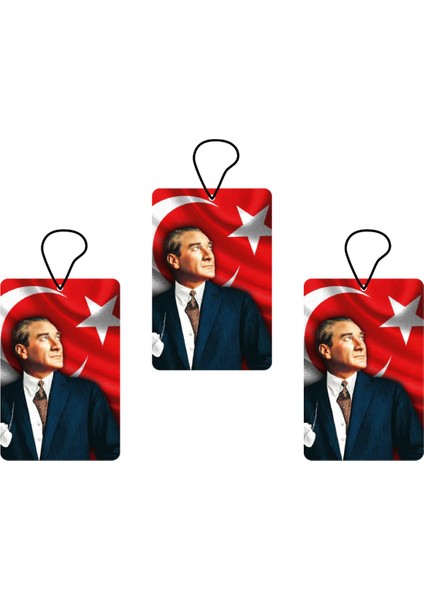 Jethızında 3'lü Set Türk Bayrağı Atatürk Tasarımlı Oto Kokusu