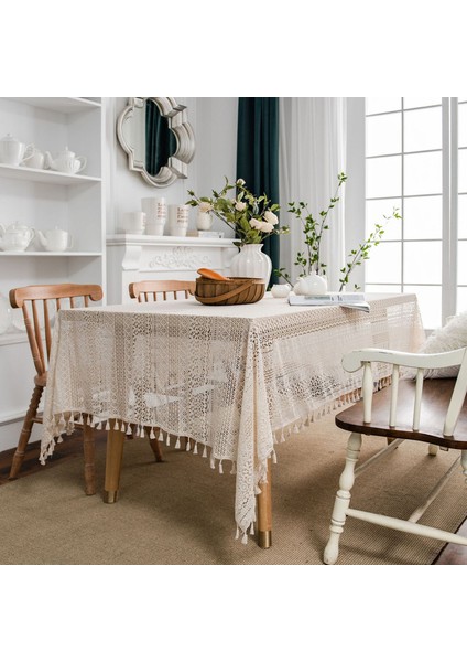 Çok Amaçlı Masa Örtüsü Vintage Amerikan Tarzı Tığ Kesim Piknik Örtüsü 150X160CM (Yurt Dışından)