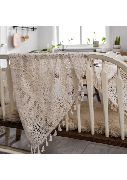 Çok Amaçlı Masa Örtüsü Vintage Amerikan Tarzı Tığ Kesim Piknik Örtüsü 150X160CM (Yurt Dışından)