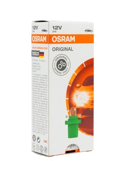 12V 2W Yeşil Soketli Gösterge Kadran Ampulü 10 Adet Osram 2722 Mf