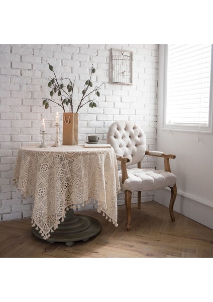 Çok Amaçlı Masa Örtüsü Eski Amerikan Tarzı Tığ Işi Kesme Piknik Örtüsü 140X160CM (Yurt Dışından)