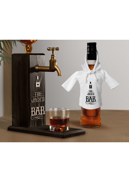 Kişiye Özel Kabartma Isimli Musluklu Doğal Ahşap Içki Standı ve Beyaz Içki Şişesi Tişörtü Hediye Seti, Home Bar, Viski Çeşmesi, Ahşap Içecek Çeşmesi-5