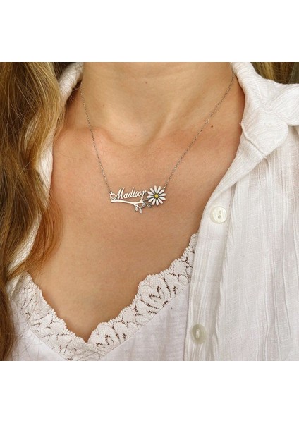 925 Ayar Gümüş Papatya Isim Kolye