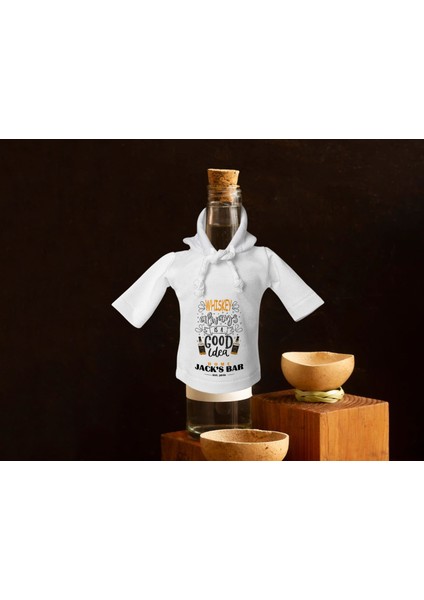 Kişiye Özel Mini Beyaz Içki Şişesi Tişörtü , Ev Bar Dekoru, Viski, Şarap, Votka, Rakı Şişesi Tişörtü, Ev Barı-8 modelleri